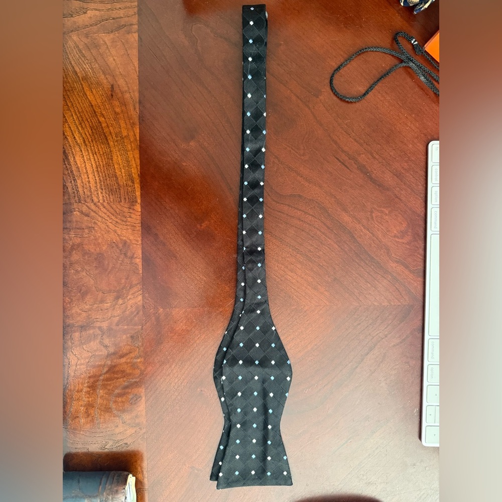 Black Bow Tie with White and Powder Blue Diamonds